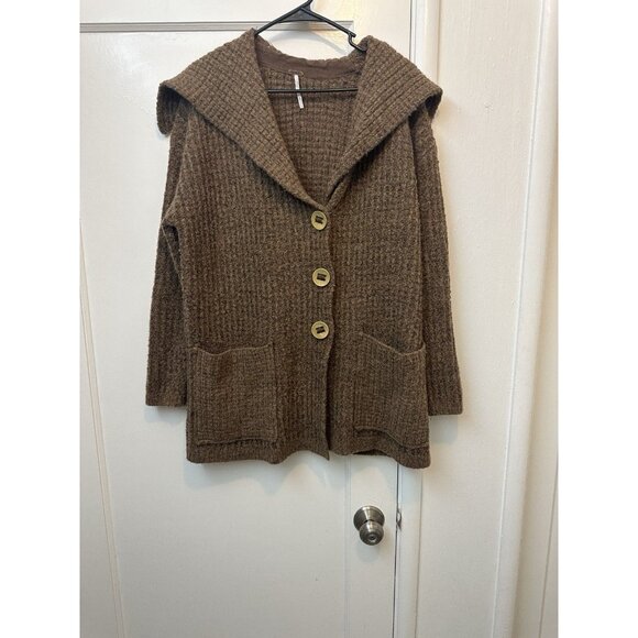 Free People Sweaters - Free People Heavy Knit Chunky Sweater Cardigan Brown Sz S Oversized Big Buttons